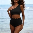 thumbnail image 1 of LEKWK High Waisted Bikini Sets for Women Two Piece One Shoulder Scalloped Trim Bathing Suits Tummy Control Cute Summer Resort Beach Outfits, 1 of 8