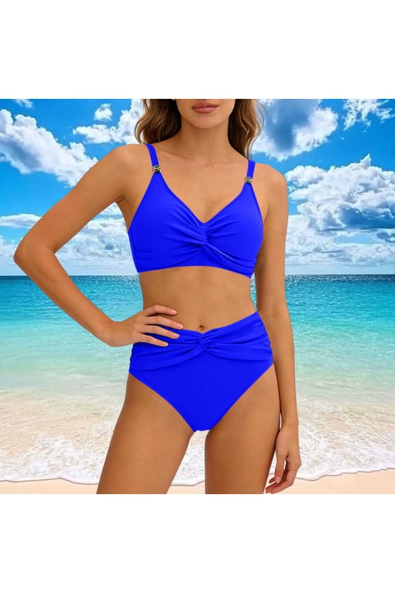 High Waisted Bikini for Women Tummy Control Twist Front Ruched Bottom Push Up Two Piece Bathing Suit for Summer Beach Vacation Swimming Spa