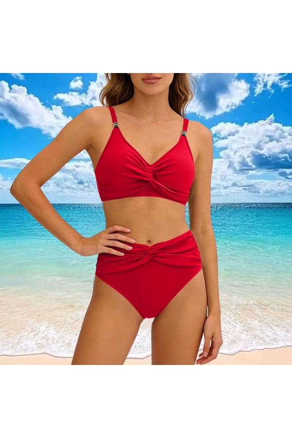 High Waisted Bikini for Women Tummy Control Twist Front Ruched Bottom Push Up Two Piece Bathing Suit for Summer Beach Vacation Swimming Spa