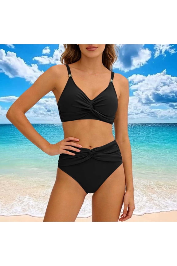 High Waisted Bikini for Women Tummy Control Twist Front Ruched Bottom Push Up Two Piece Bathing Suit for Summer Beach Vacation Swimming Spa