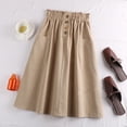 thumbnail image 1 of LEKWK High Waisted Skirts for Women A-Line Midi Skirt Elastic Waist Cotton Skirt Ruffle Trim Button Detail Side Pockets Office Workwear, 1 of 6