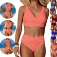 thumbnail image 1 of LEKWK High Waisted Swimsuit for Women Tummy Control Two Piece Bikini Set Ruched Cross Front Modest Bathing Suits, 1 of 6