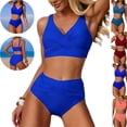 thumbnail image 1 of LEKWK High Waisted Swimsuit for Women Tummy Control Two Piece Bikini Set Ruched Cross Front Modest Bathing Suits, 1 of 6