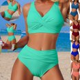 thumbnail image 1 of LEKWK High Waisted Swimsuit for Women Tummy Control Two Piece Bikini Set Ruched Cross Front Modest Bathing Suits, 1 of 8