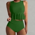 thumbnail image 1 of LEKWK High Waisted Tankini Swimsuits for Women 2 Piece Ruffle Hem Crop Top High Neck Modest Bathing Suits Tummy Control Bottoms Summer Swim Outfits, 1 of 7