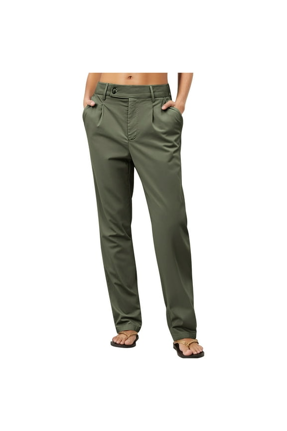 High Waisted Trousers Pants for Women Straight Leg Dressy Casual Work Pants Trendy Business Office Workwear Bottoms Interview Outfits with Pockets