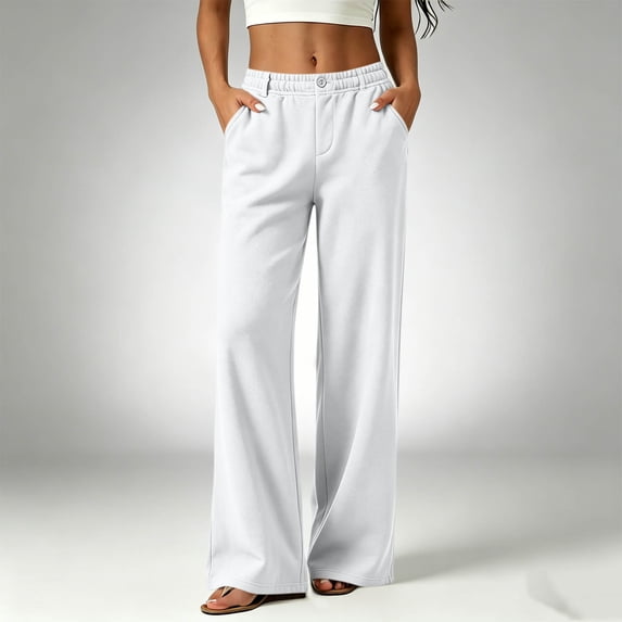 LEKWK High Waisted Wide Leg Pants for Women Comfy Straight Leg Pants Loose Fit Soft Trousers with Pockets Baggy Lounge Fall Fashion Business Casual Outfits