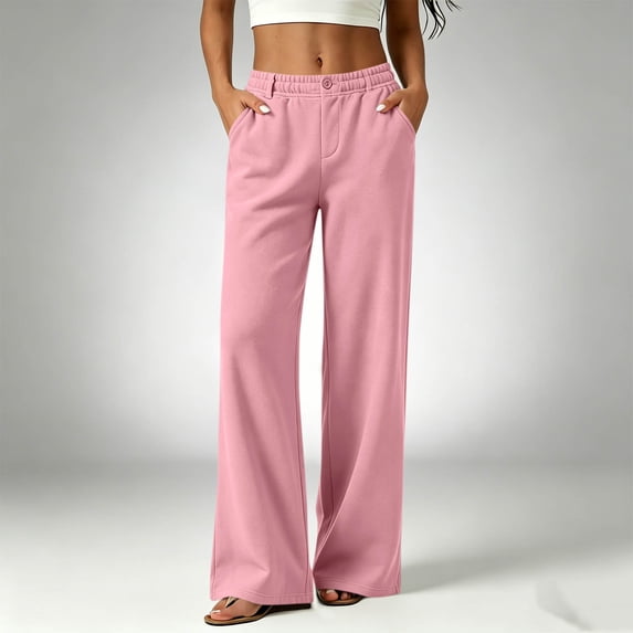 LEKWK High Waisted Wide Leg Pants for Women Comfy Straight Leg Pants Loose Fit Soft Trousers with Pockets Baggy Lounge Fall Fashion Business Casual Outfits