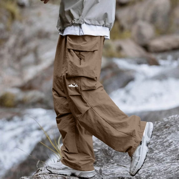 LEKWK Hiking Pants Men Wide Leg Baggy Lightweight Outdoors Cargo Pants Elastic Waist Stretch Breathable Utility Trousers with Pockets Work Sports Climbing Activewear