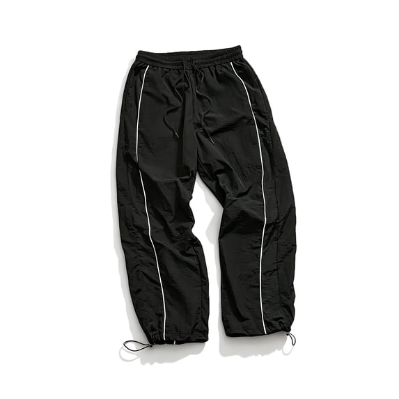LEKWK Hiking Pants Men Wide Leg Side Stripe Stretch Athletic Pants Elastic Waist Drawstring Adjustable Cuffs Sports Trousers with Pockets Gym Hiking Work Bottoms