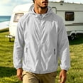 thumbnail image 1 of LEKWK Hooded Jacket for Men Sun Protection Lightweight Windbreaker Full Zip Activewear with Side Pockets for Hiking Running Travel Camping White L, 1 of 6