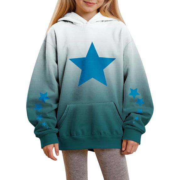 LEKWK Hoodies for Girls Gradient Print Warm Long Sleeve Hooded Pullover Sweatshirt with Kangaroo Pocket Lightweight Tops Fall Winter Back to School Uniforms Outdoor Size 3-14 Years