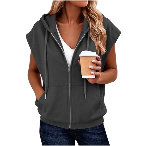 LEKWK Hoodies for Women Short Sleeve Zip Up Sweatshirts Loose Fit Casual Pullovers Lightweight Drawstring Sweatshirt with Pockets Fall Gym Workout Pullover