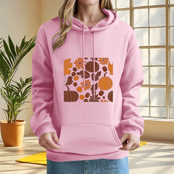 LEKWK Hoodies for Women Drawstring Cozy Warm Long Sleeve Thanksgiving Sweatshirt Fall Winter Graphic Print Tops for Casual Holiday Party