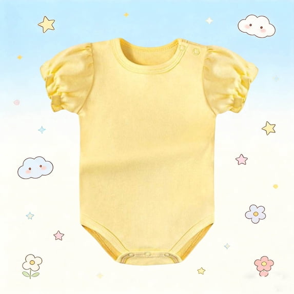 LEKWK Infant Baby Ruffle Bodysuit Puff Short Sleeve Crewneck Cute Romper Toddler Kids Cotton One Piece Jumpsuit Baby Gift Baby Boy Clothes 3-24M