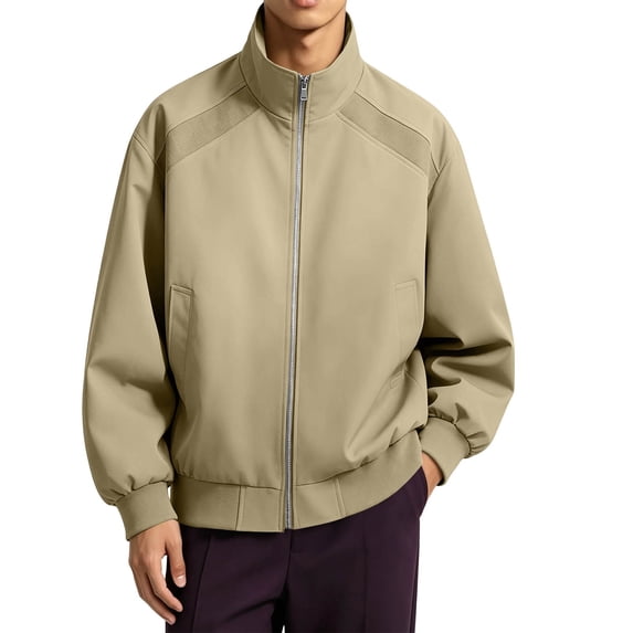 LEKWK Jackets for Men Stand Collar Zip Up Coat with Pockets Fall Winter Raglan Sleeve Lightweight Outerwear for Travel Hiking Outdoor Activities