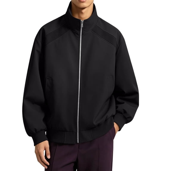 LEKWK Jackets for Men Stand Collar Zip Up Coat with Pockets Fall Winter Raglan Sleeve Lightweight Outerwear for Travel Hiking Outdoor Activities