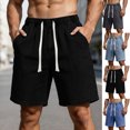 thumbnail image 1 of LEKWK Jean Shorts for Men Elastic Waist Lightweight Denim Shorts with Pockets Mid Rise Drawstring Work Shorts Relaxed Straight Leg Walking Shorts Daily Bottoms Black XL, 1 of 7