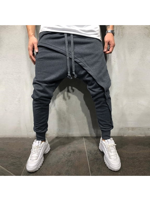 Joggers for Men Cotton Drop Crotch Slim Fit Hippie Harem Pants Elastic Waist Hip Vintage Casual Pants Daily Party Outdoors Streetwear