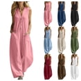 thumbnail image 1 of LEKWK Jumpsuits for Women V-Neck Button Down Sleeveless Casual Rompers Lightweight Wide Leg Linen with Pockets Summer Beach Vacation One Piece Outfits, 1 of 7