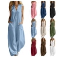 thumbnail image 1 of LEKWK Jumpsuits for Women V-Neck Button Down Sleeveless Casual Rompers Lightweight Wide Leg Linen with Pockets Summer Beach Vacation One Piece Outfits, 1 of 7