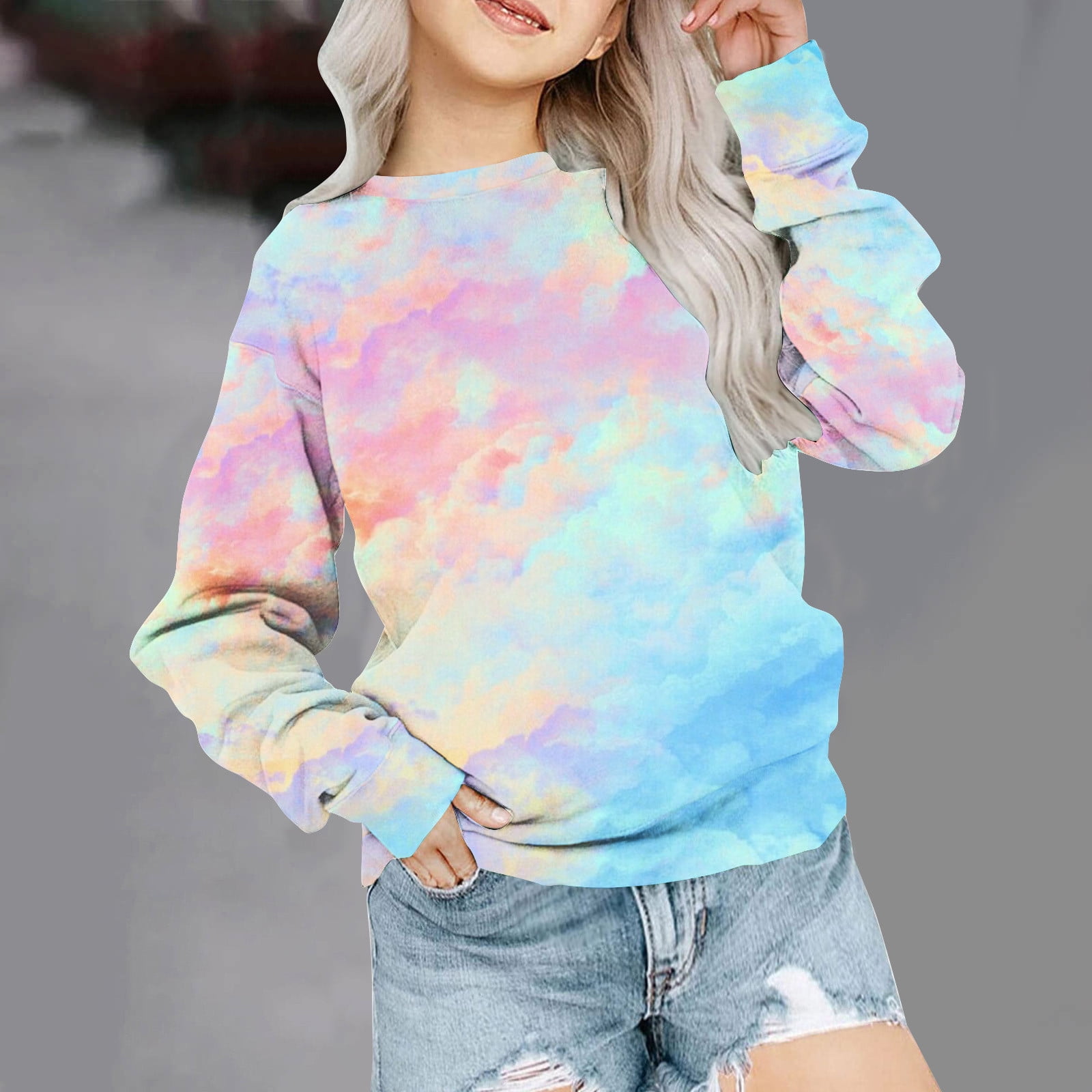 LEKWK Kid Outfits for Girls Teenage Girl Clothes Trendy 16-18 Long Sleeve Shirts Cute Tops Trendy Going Out Comfy Sweatshirts Pullover Coats Hoodless Walmart Specials Back to School Supplies Sale