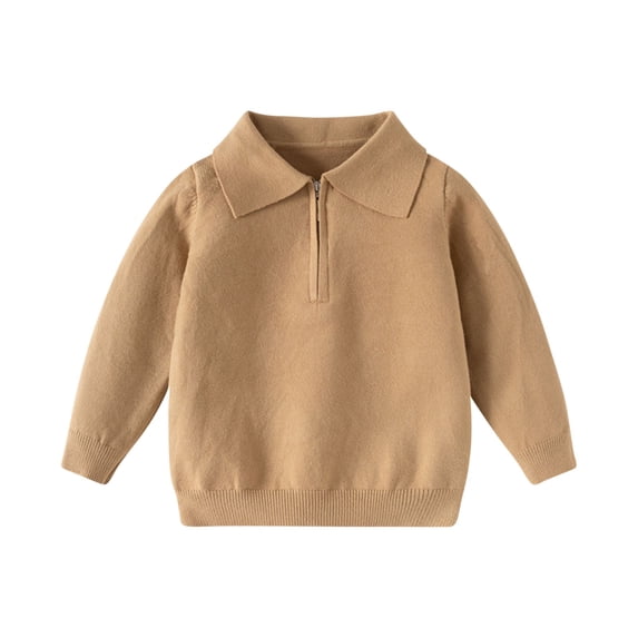 LEKWK Kids Knit Collared Sweater Quarter Zip Pullover Tops Long Sleeve Solid Ribbed Hem School Uniform Preppy formal Outfits