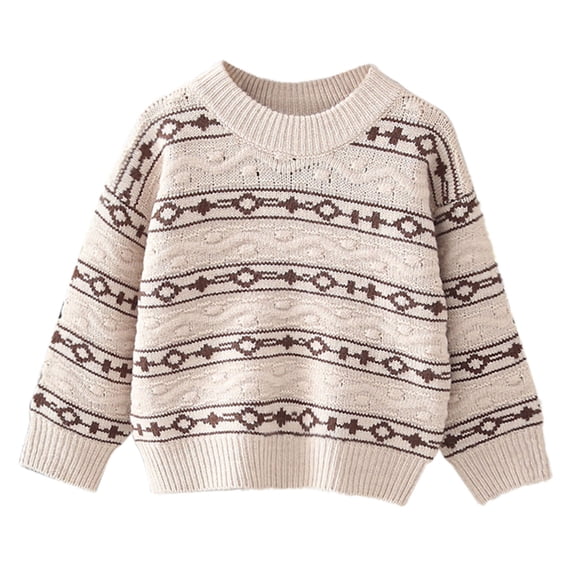 LEKWK Kids Knit Sweater Geometric Print Crew Neck Tops Long Sleeve Pullover Fair Isle Graphic Warm Soft Casual School Holiday Wear