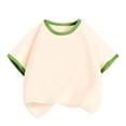 thumbnail image 1 of LEKWK Kids Short Sleeve T-Shirt Solid Color Contrast Ringer Crew Neck Tee Soft Cotton Casual Back to School Basic Undershirt, 1 of 5