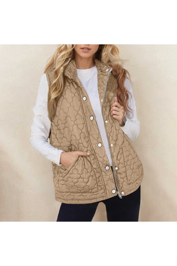 Ligghtweight Quilted Vest for Women Zip up Snap Button Down Sleeveless Jackets Workout Casual Oversized Fall Winter Coats with Pockets Activewear