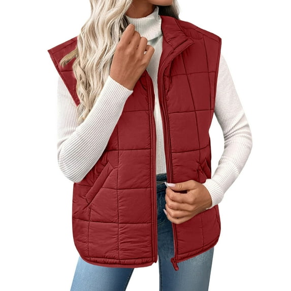 LEKWK Lightweight Quilted Vest for Women Zip up Sleeveless Padded Down Jacket Oversized Workout Casual Puffer Winter Coats with Pockets Activewear
