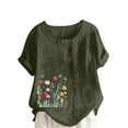 thumbnail image 1 of LEKWK Linen Blouses for Women Tulip Floral Print Crew Neck Oversized Tees Summer Blouses Garden Graphic Side Button Spring Garden Outfits, 1 of 5