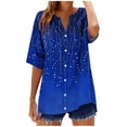 thumbnail image 1 of LEKWK Linen Button Down Shirt Women Abstract Rain Print V-Neck Short Sleeve Tops Casual Basic Tops Geometric Graphic Side Button Summer Work Wear, 1 of 5