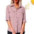 thumbnail image 1 of LEKWK Hiking Clothes for Women Button Down Long Sleeve Sun Shirt Roll up Sleeve Safari Tops Outdoor UV Protection Shirts Lightweight Breathable Work Wear, 1 of 8