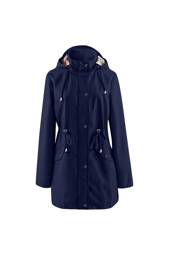 Hiking Clothes for Women Waterproof Hooded Drawstring Waist Sun Protective Shirts Outdoor Travel Jacket Button Down Windbreaker Pockets