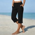 thumbnail image 1 of LEKWK Linen Capri Pants for Women High Waisted Comfy Cropped Pants Side Slit Loose Fit Straight Leg Trousers with Pockets Fashion Casual Daily Wear, 1 of 6