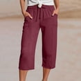 thumbnail image 1 of LEKWK Linen Capris for Women with Pockets Lightweight Wide Leg Capri Pants Cropped Length Drawstring Elastic Wasit Pants Loose Fit Beach Vacation Summer Bottoms Purple XXL, 1 of 6