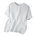 thumbnail image 1 of LEKWK Linen Mens Cotton T Shirts Soft Loose Fit Crew Neck Plain Tshirts Rolled Cuff Summer Shirts Solid Texture Casual Daily Breathable Lightweight, 1 of 4