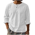 thumbnail image 1 of LEKWK Linen Mens Henley Shirts Loose Fit Linen Shirts Button Placket Long Sleeve Shirts Solid Texture Beach Summer Vacation Casual Daily, 1 of 4
