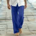 thumbnail image 1 of LEKWK Linen Pants for Men Loose Fit Drawstring Elastic Waist Lightweight Breathable Casual Beach Pants with Pockets for Summer Vacation Lounge Everyday Wear Dark Blue XXL, 1 of 6
