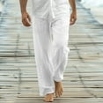 thumbnail image 1 of LEKWK Linen Pants for Men Loose Fit Drawstring Elastic Waist Lightweight Breathable Casual Beach Pants with Pockets for Summer Vacation Lounge Everyday Wear White S, 1 of 6