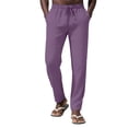 thumbnail image 1 of LEKWK Linen Pants for Men Slim Fit Breathable Lightweight Fabric Summer Beach Style Casual Pants Elastic Waist Drawstring Yoga Pants Vacation Outfits Wear, 1 of 8