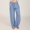 thumbnail image 1 of LEKWK Linen Pants Women Drawstring Elastic Waist Wide Leg Pants Loose Fit Stretchy Flowy Palazzo Pants with Pockets Summer Beach Vacation Clothes, 1 of 6