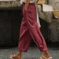 thumbnail image 1 of LEKWK Linen Pants Women Lightweight Elastic Drawstring Waist Casual Wide Leg Pants Summer Vacation Beach Lounge Pants with Pockets, 1 of 9