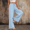 thumbnail image 1 of LEKWK Linen Pants for Women Wide Leg Lightweight High Waisted Flowy Pant Drawstring Elastic Waist Pants with Pockets Full Length Loose Lounge Pants Beach Vacation Wear Blue XL, 1 of 8