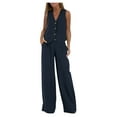 thumbnail image 1 of LEKWK Linen Sets for Women 2 Piece Button Down V Neck Sleeveless Blazer Vest and High Waisted Wide Leg Pants Business Casual Work Office Sets, 1 of 5