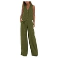 thumbnail image 1 of LEKWK Linen Sets for Women 2 Piece Button Down V Neck Sleeveless Blazer Vest and High Waisted Wide Leg Pants Business Casual Work Office Sets, 1 of 5