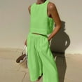 thumbnail image 1 of LEKWK Linen Sets for Women 2 Piece Loose Fit Crewneck Sleeveless Tank Tops and Wide Leg Palazzo Pants Summer Fashion Travel Vacation Casual Outfits, 1 of 6
