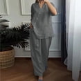 thumbnail image 1 of LEKWK Linen Sets for Women 2 Piece Plus Size 3/4 Sleeve V Neck Button Tops and Wide Leg Pants Summer Solid Casual Travel Vacation Outfits, 1 of 6