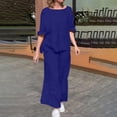 thumbnail image 1 of LEKWK Linen Sets for Women 2 Piece Plus Size Long Sleeve Crewneck Loose Fit Tops and Wide Leg Palazzo Pants Summer Casual Beach Vacation Outfits, 1 of 6